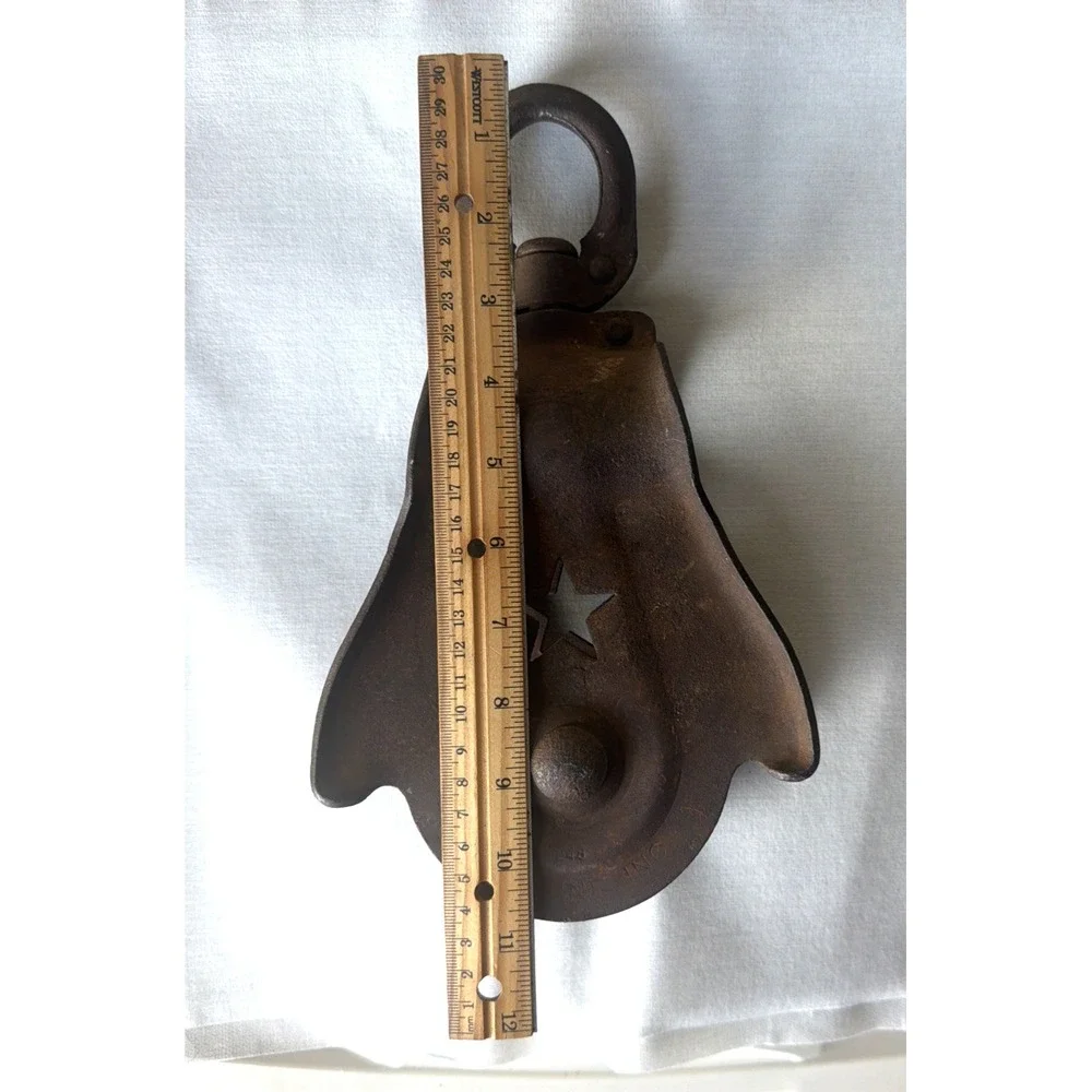 Vintage Primitive Cast Iron Starline Barn Swivel Pulley - Cottagecore Rustic